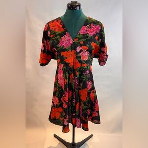 Zara Woman Black Mini Floral Print Flare Dress